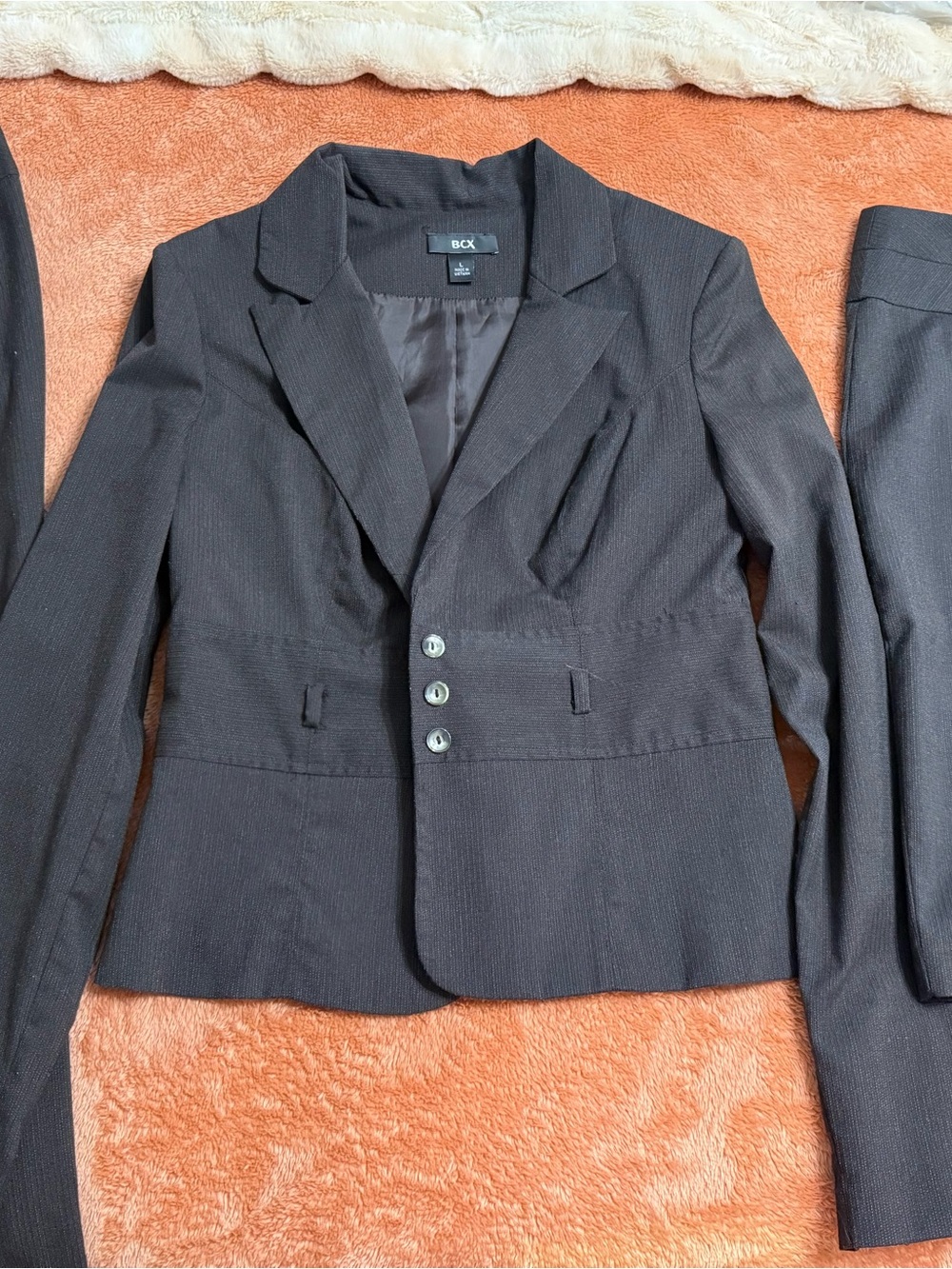 BCX Women's Dark Charcoal Brown Pinstripe 3-Piece Suit